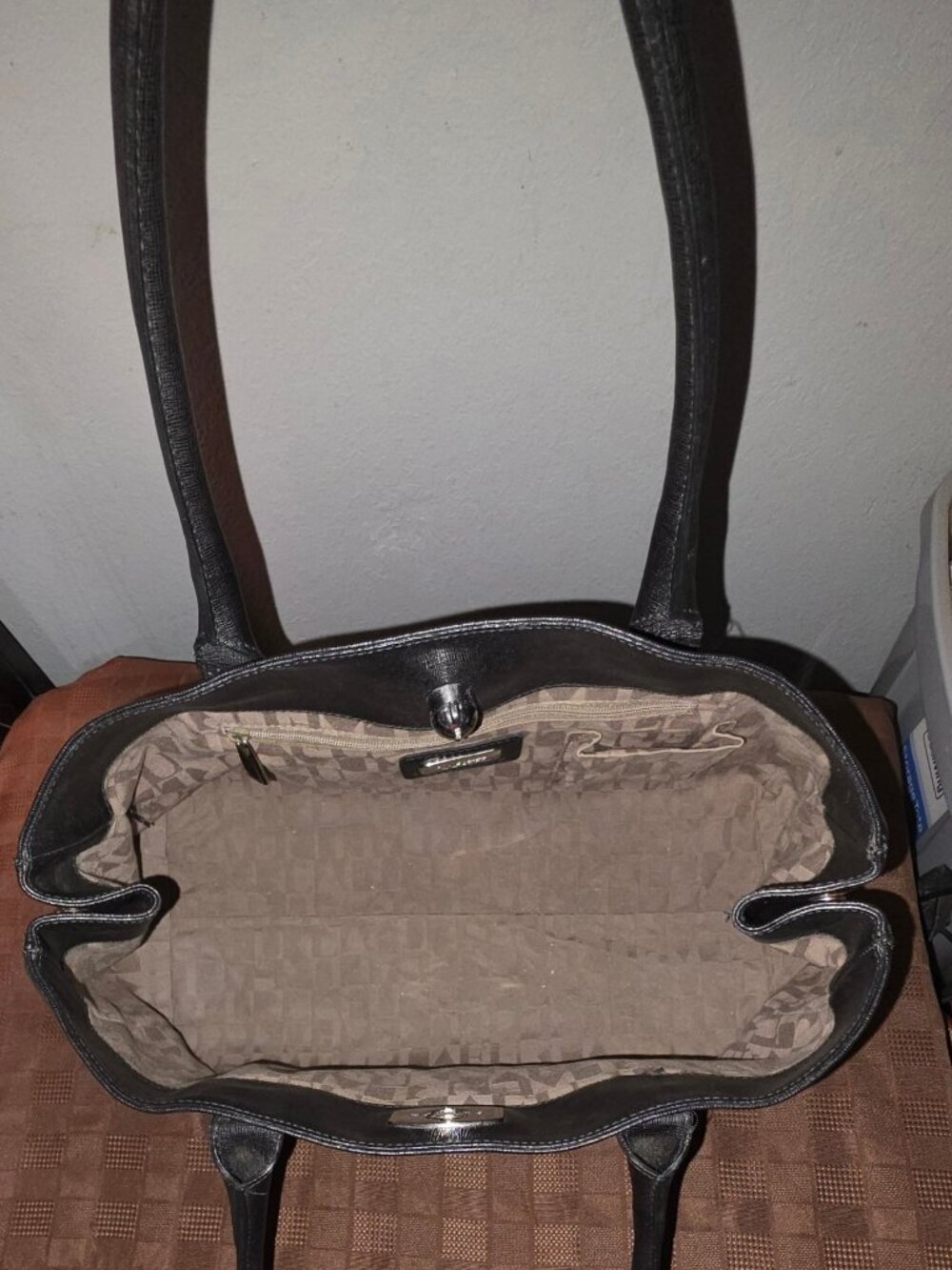 Furla Black Leather Tote Bag with Silver Twist Lock